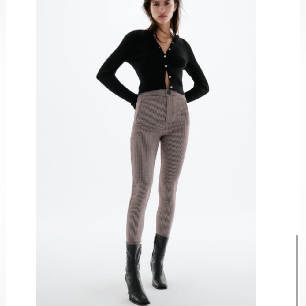 NWT Zara Women’s Houndstooth Multicolor Textured Leggings Size Medium High Rise